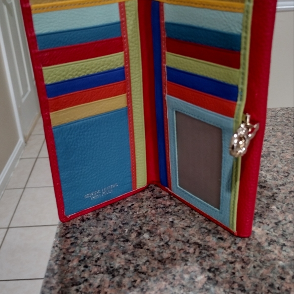 VERA PELLE Leather Checkbook Wallet Red  Multicolor Credit Card & Coin H… - Picture 10 of 10